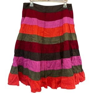 Gauze‎ Tiered Midi Skirt Women 8 Colorful Excellent Boho Striped Cotton Crinkle
